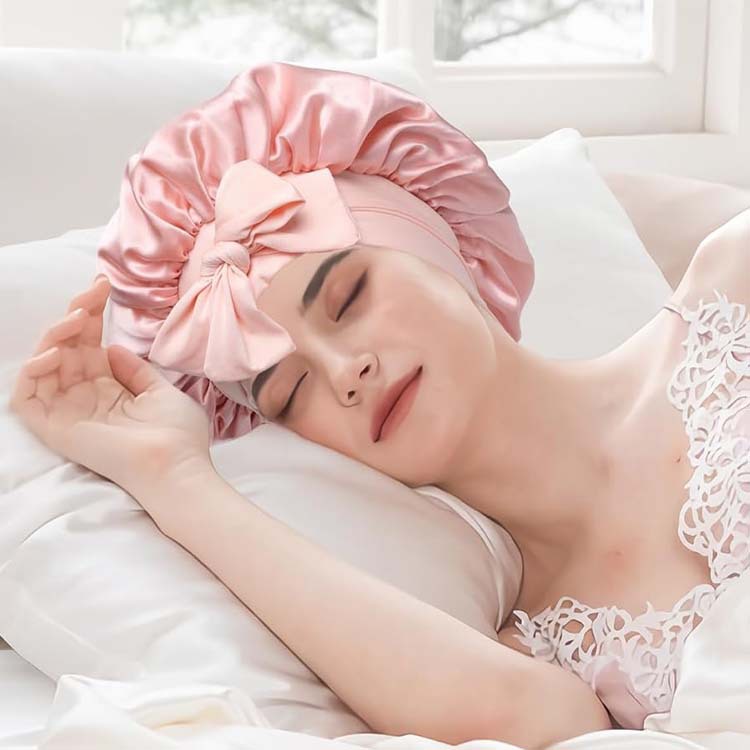 Stretch Ribbon Bowknot Silk Round Cap Solid Color