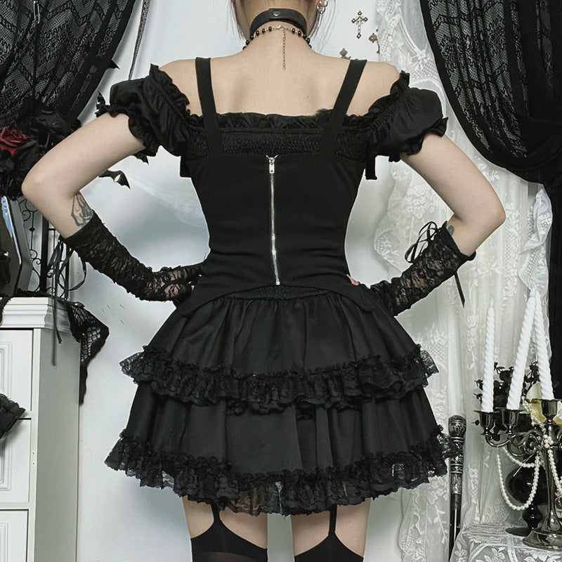 Off-the-shoulder Two-way-wear Gothic-style Sexy Slim-fit Mini Skirt