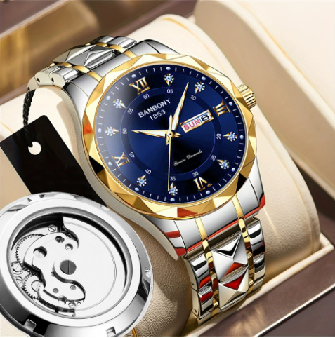 Men's English Calendar Diamond Case Rope Luminous Waterproof Watch