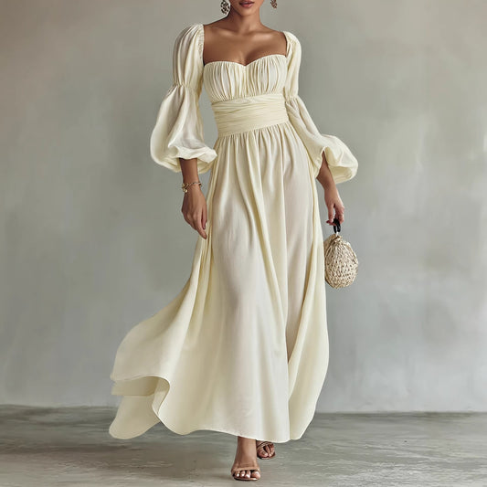 Puff Sleeves Ruched Waist Gothic Dress
