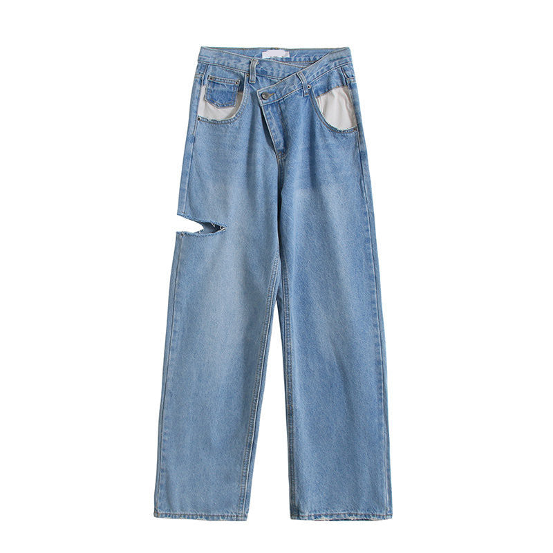 Dame Ripped Jeans Med Høj Talje Og Løs Pasform