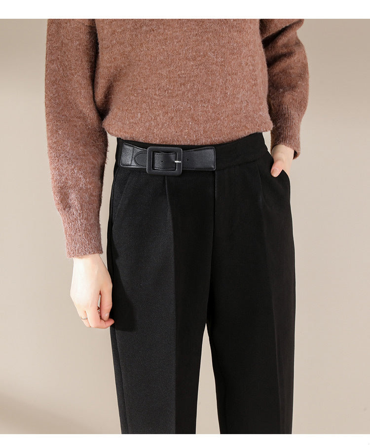 Woolen Trousers Straight Loose High Waist Slim