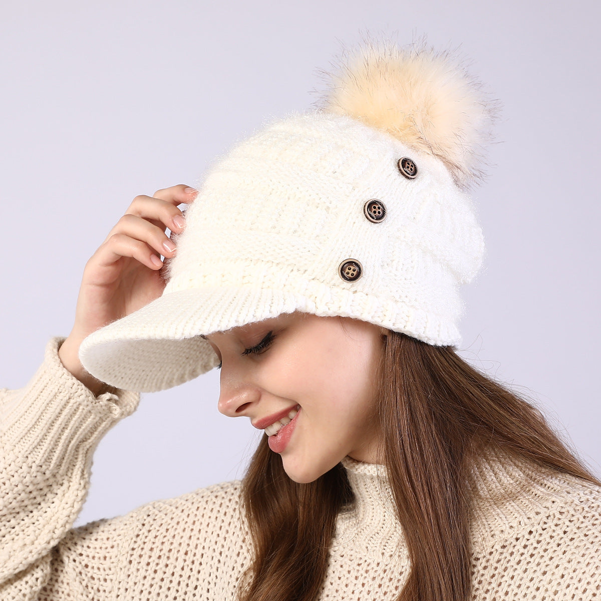 Warm Big  Ball Knitted Wool Hat