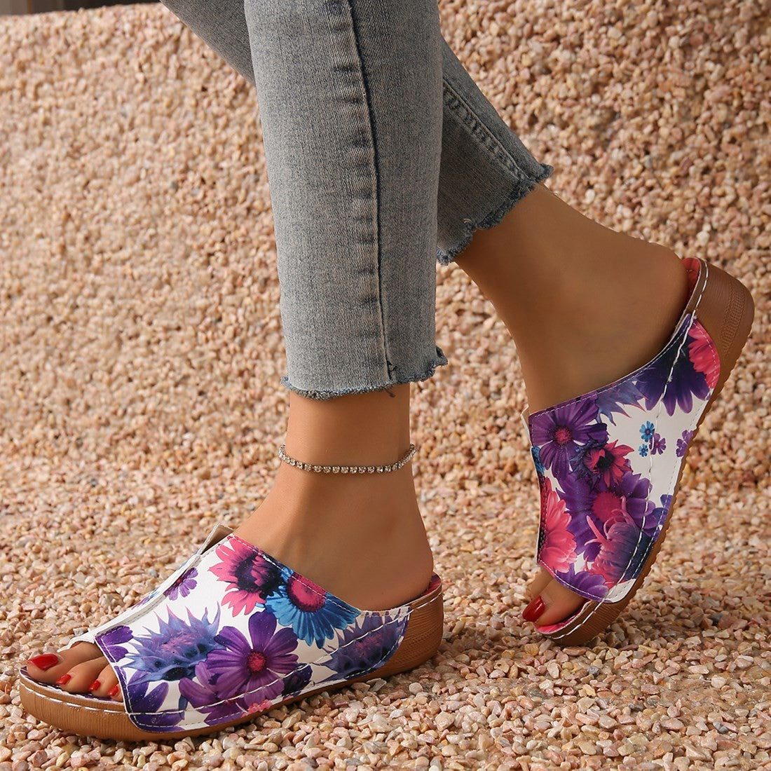 Peep Toe Wedge Mode Enkel Slip-on Mode Sandal Sutsko