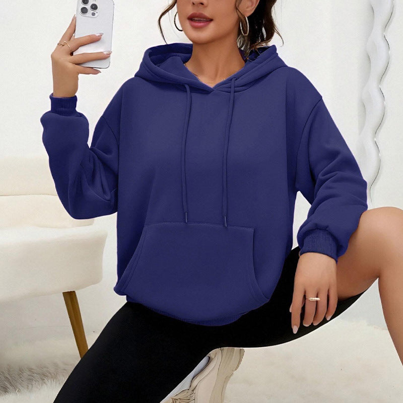 Alsidig Løs Sweatshirt med Snøre og Lomme Langærmet Dame