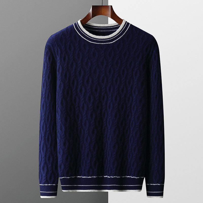 Efterår Vinter Herre Jacquard Colorblock Striktrøje Rund Hals Fortykket