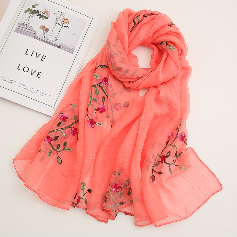 Sunscreen Embroidered Chiffon Beach Towel Ten Miles Of Peach Blossom Elegant Embroidery