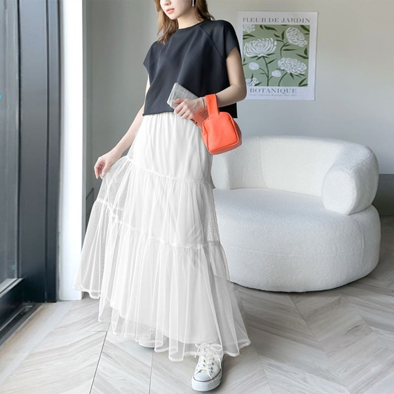 Womens Flowing Gauze Skirt With A-line Patchwork Design