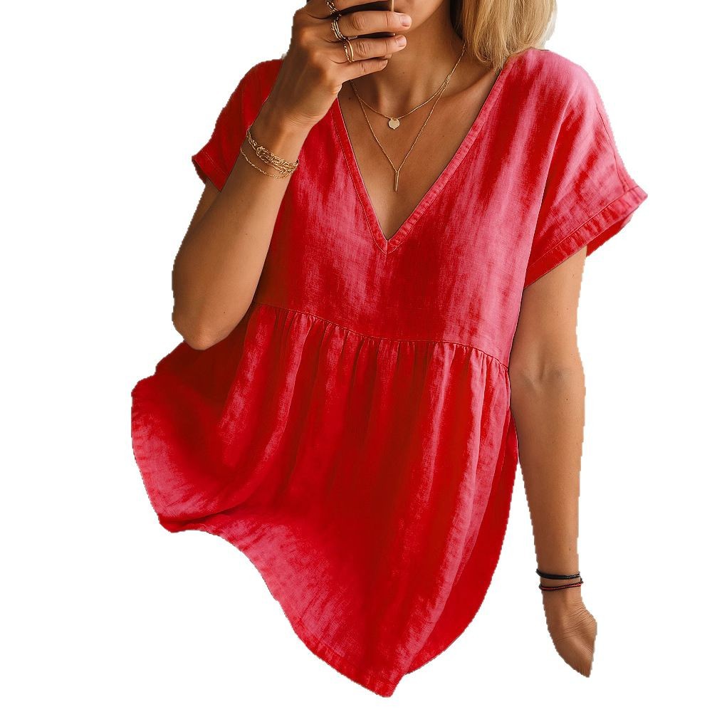 Women's Casual Loose-Fit Fashion Cotton-Linen Short-Sleeve Top