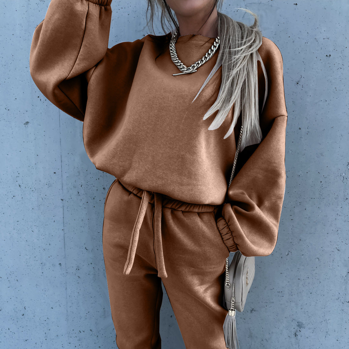 Solid Color Hoodie Casual Two-piece Suit