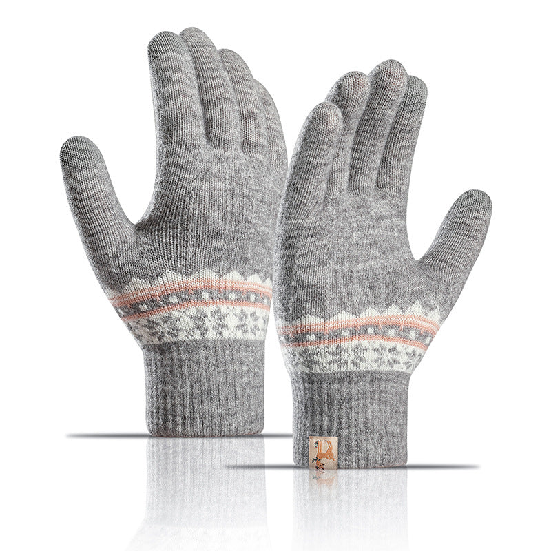 Thick Wool Jacquard Student Touch Screen Gloves