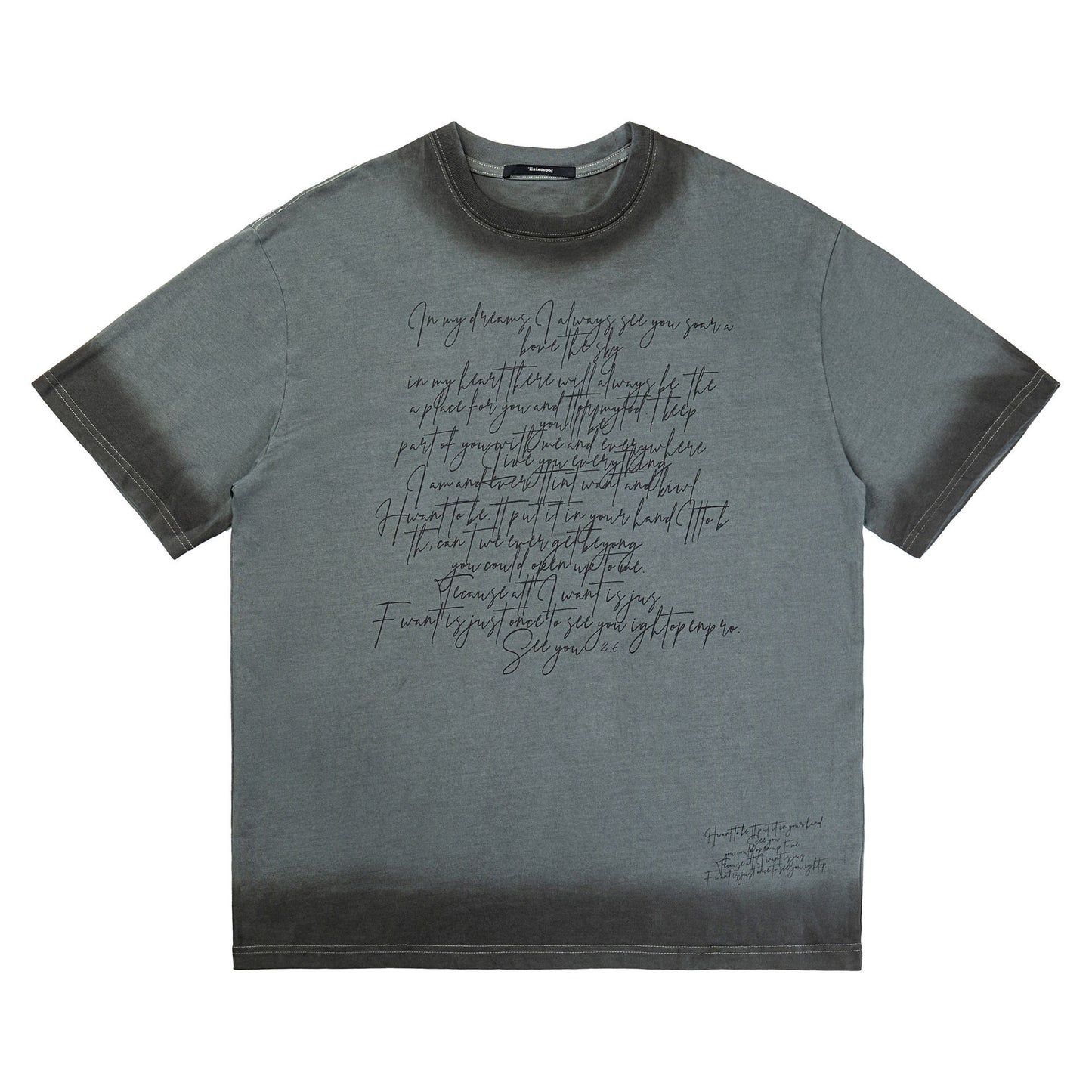 Heavy Double Yarn Washed Dark Niche Scriptures Printed Short Sleeve