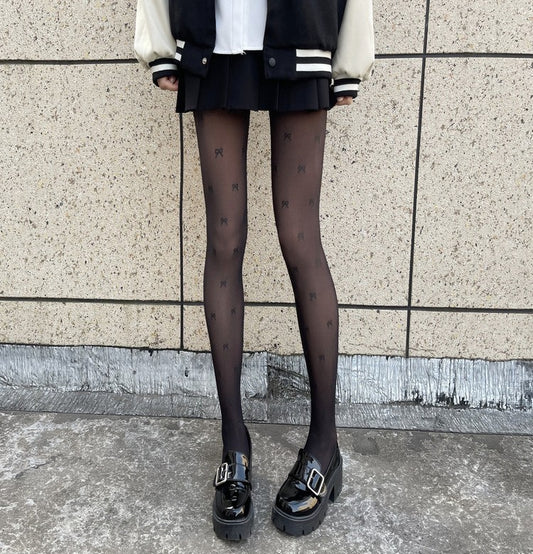High Waist Thin Bowknot Love Base Socks