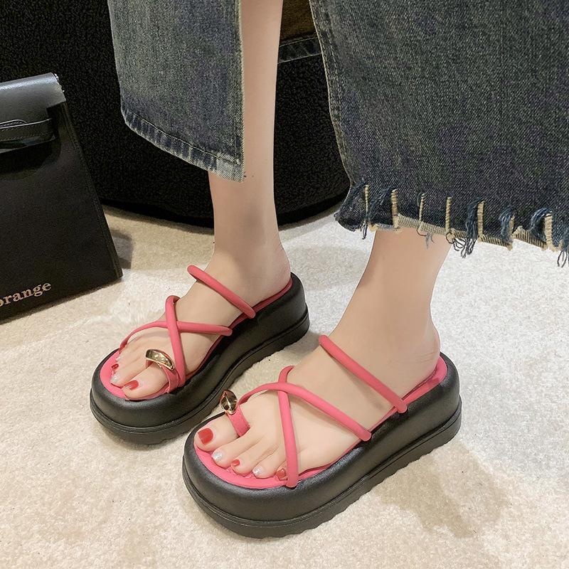 Women's Summer Outdoor Slippers Retro Easy Matching Platform Platform Toe Covering Western Style Sandals