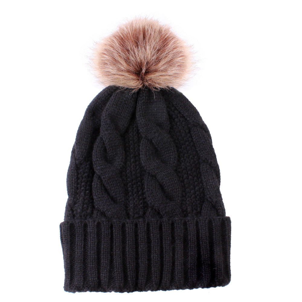 Women's Warm Plush Thickened Wool Ball Knitted Hat