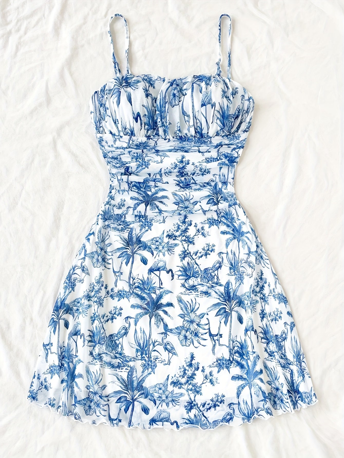 Plant And Floral Printed Vacation Halter Dress For Women