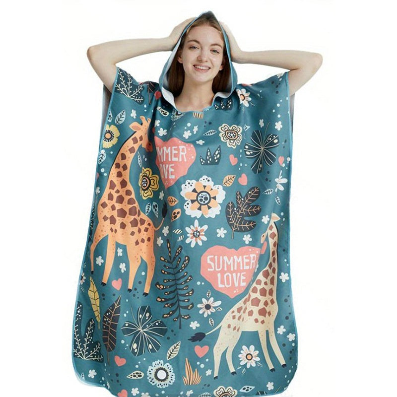 Cross-border Hot Selling Floral Hooded Laundry Quick-drying Towel Cloak Bathrobe Beach Towel Bathtub Pool Shawl Wholesale