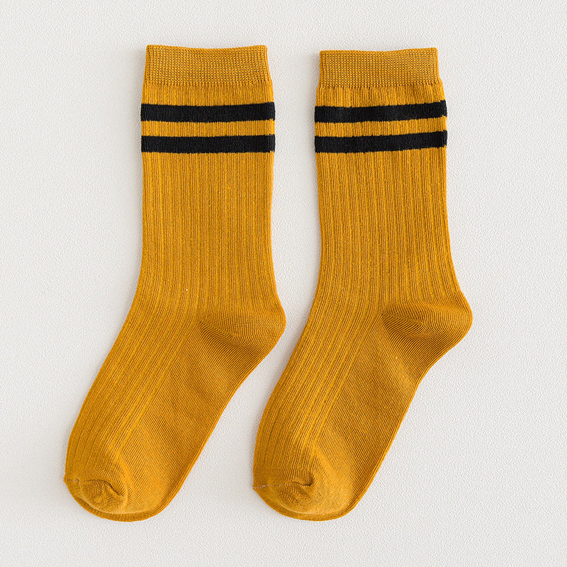 Mid-calf Length College Style Parallel Bars Trendy Retro Women's Striped Socks