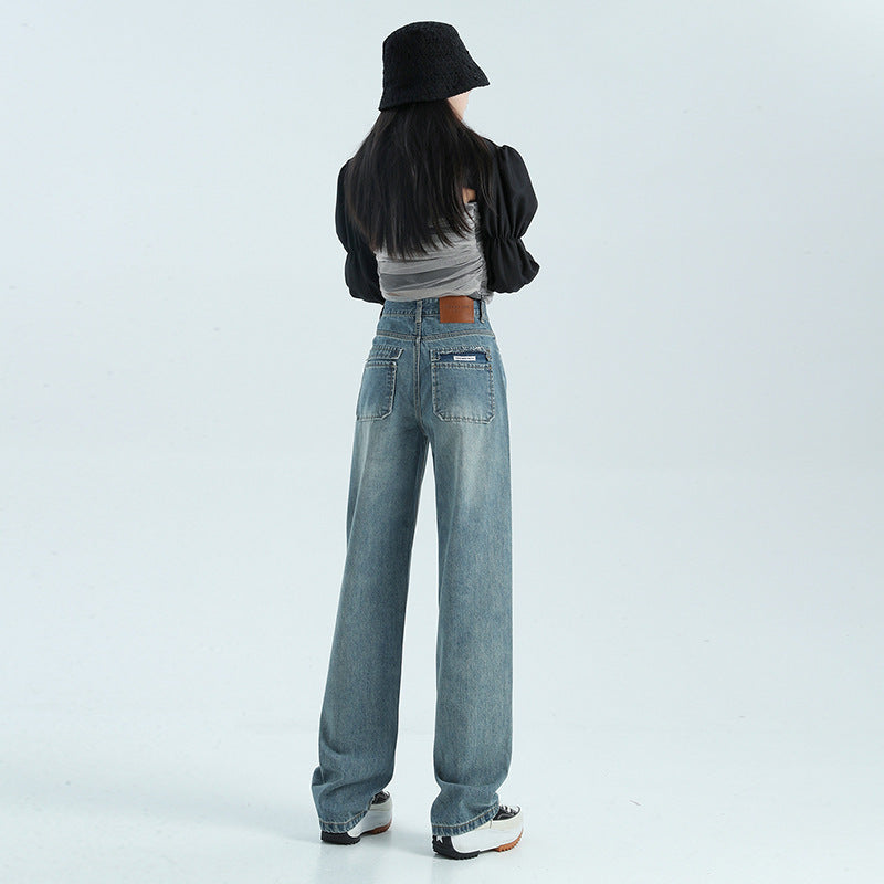 Fleeceforede jeans til kvinder med høj talje, løst design