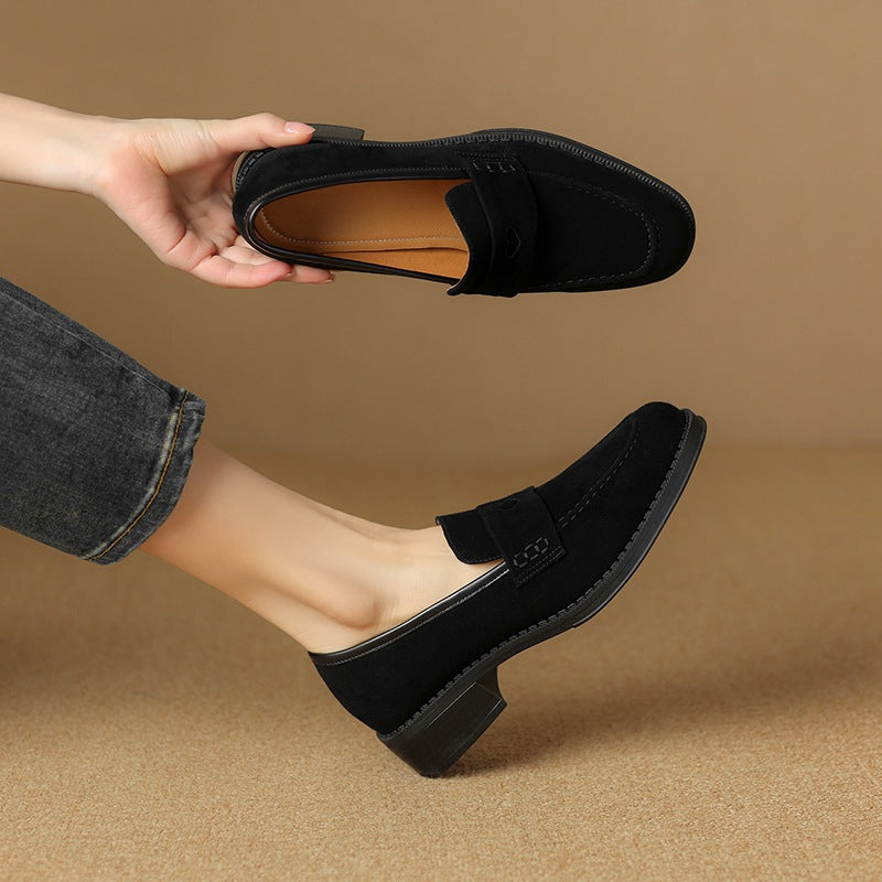 Sheepskin Chunky Heel Pumps Women Spring Concise