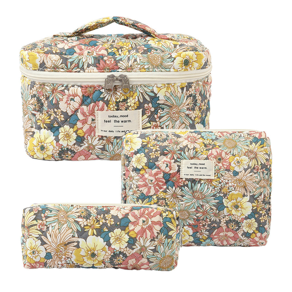 Small Floral Storage Portable Cosmetic Bag Large Capacity