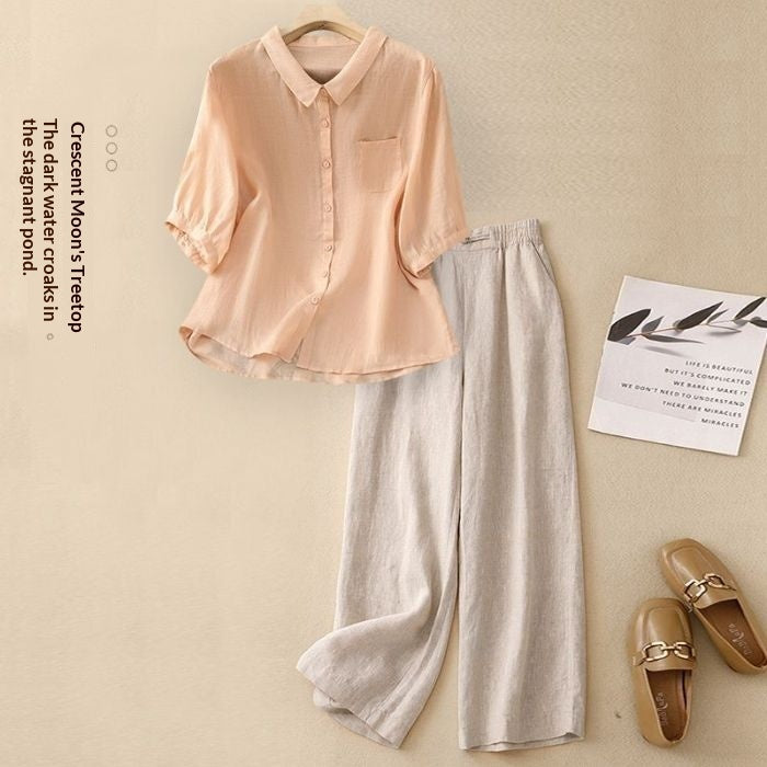 Women's Casual Cotton And Linen Top Summer Set