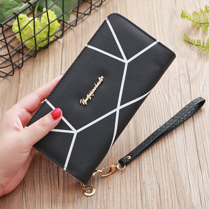 New Solid Cross Pattern Long Women's Wallet