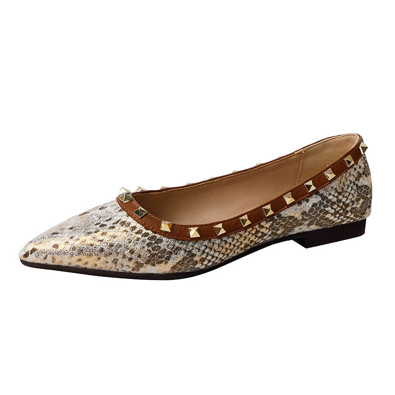 Women's Snakeskin Pattern Shallow Mouth Pointed Toe Flat Shoes