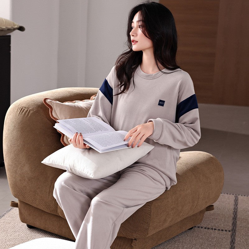 Womens Solid-Color Casual Plus-Size Loose Pajama Set