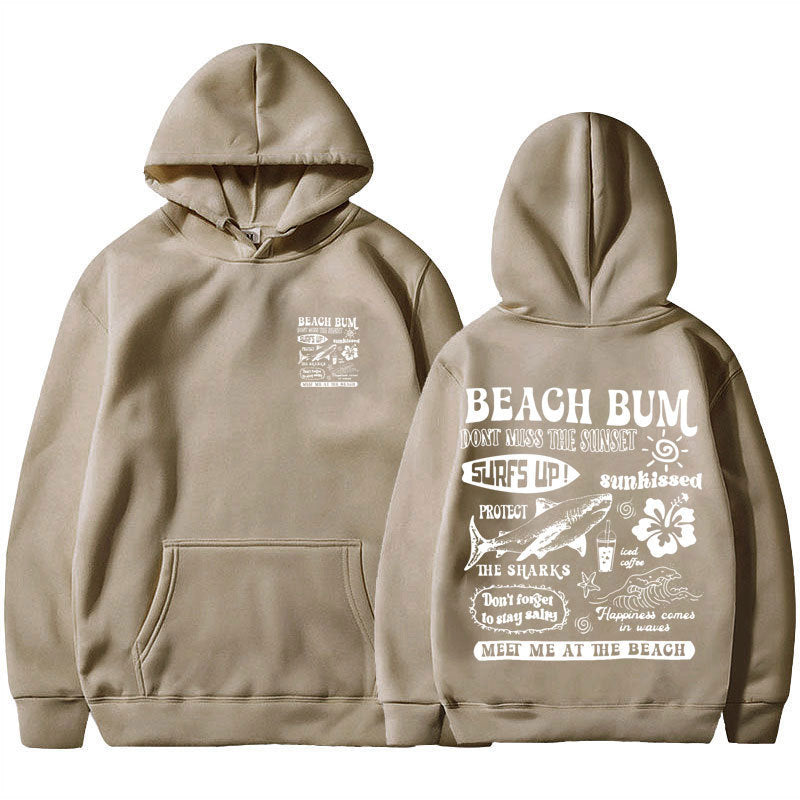 Printed Cuff Thread Hoodie Sweater Top