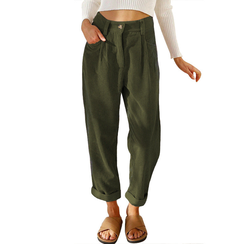 Women's High Waist Casual Pants Solid Color Loose Straight Trousers