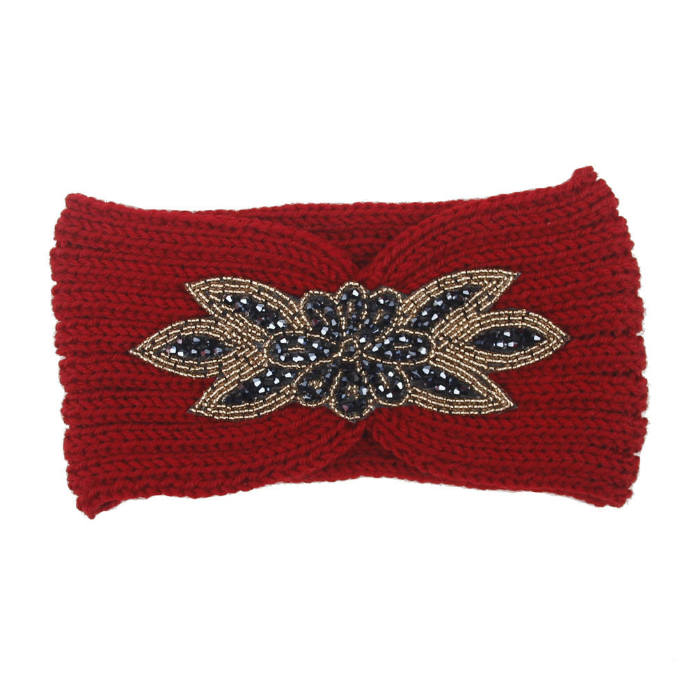 Hair Band With Hexagonal Diamond Sticking Knit Woolen Head