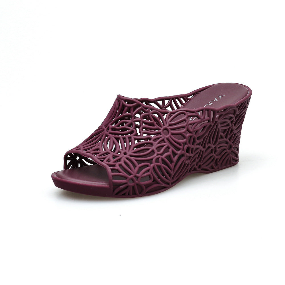 New Hollow High Heel Jelly Ladies Anti-Slip Plastic Wedge Sandals