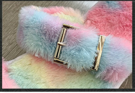 Thick Sponge Cake Colored Plush Medium Heel Warm Cotton Slippers
