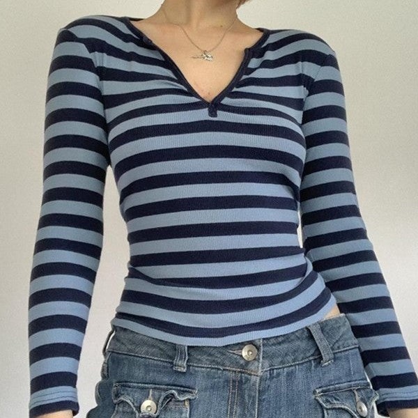 Autumn And Winter New Striped Pullover Long-sleeved Tops