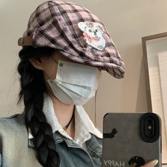 Y2g Japanese Plaid Sweet Girl Puppy Embroidery Advance Hats
