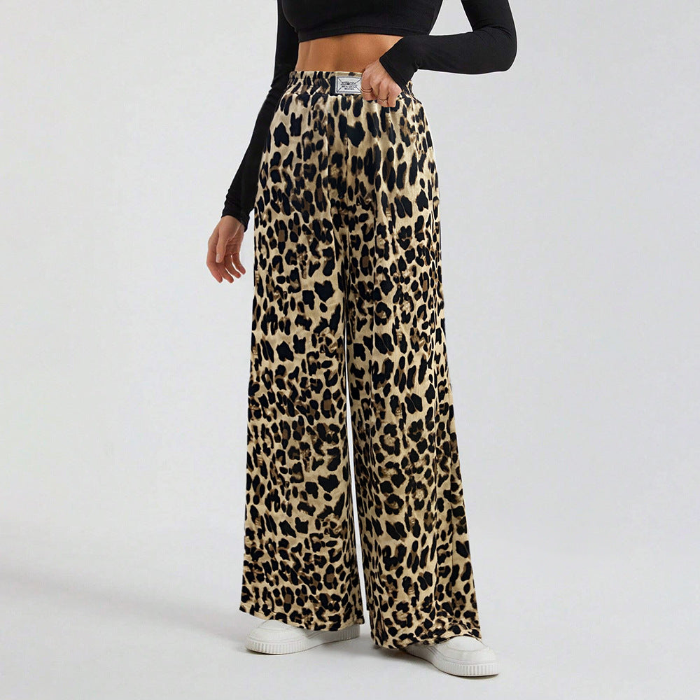 Women's Retro Stylish Leopard Print Wide-leg Pants