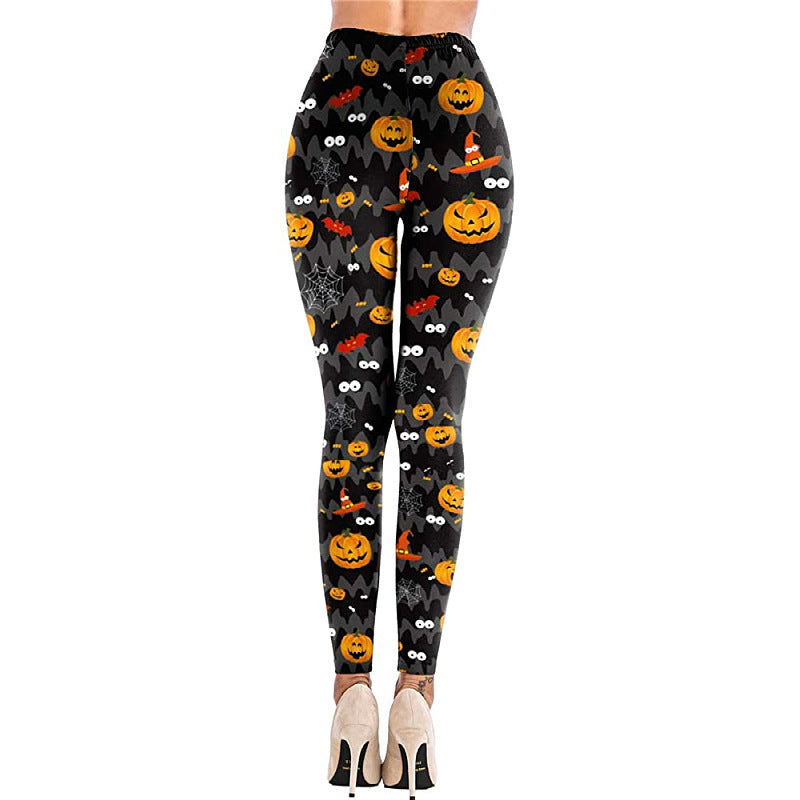 European And American Print Pencil Pants Female Personality Creative Pumpkin