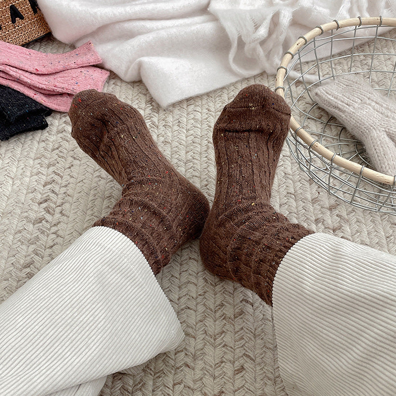 Thickened Dotted Yarn Cable-knit Wool Socks