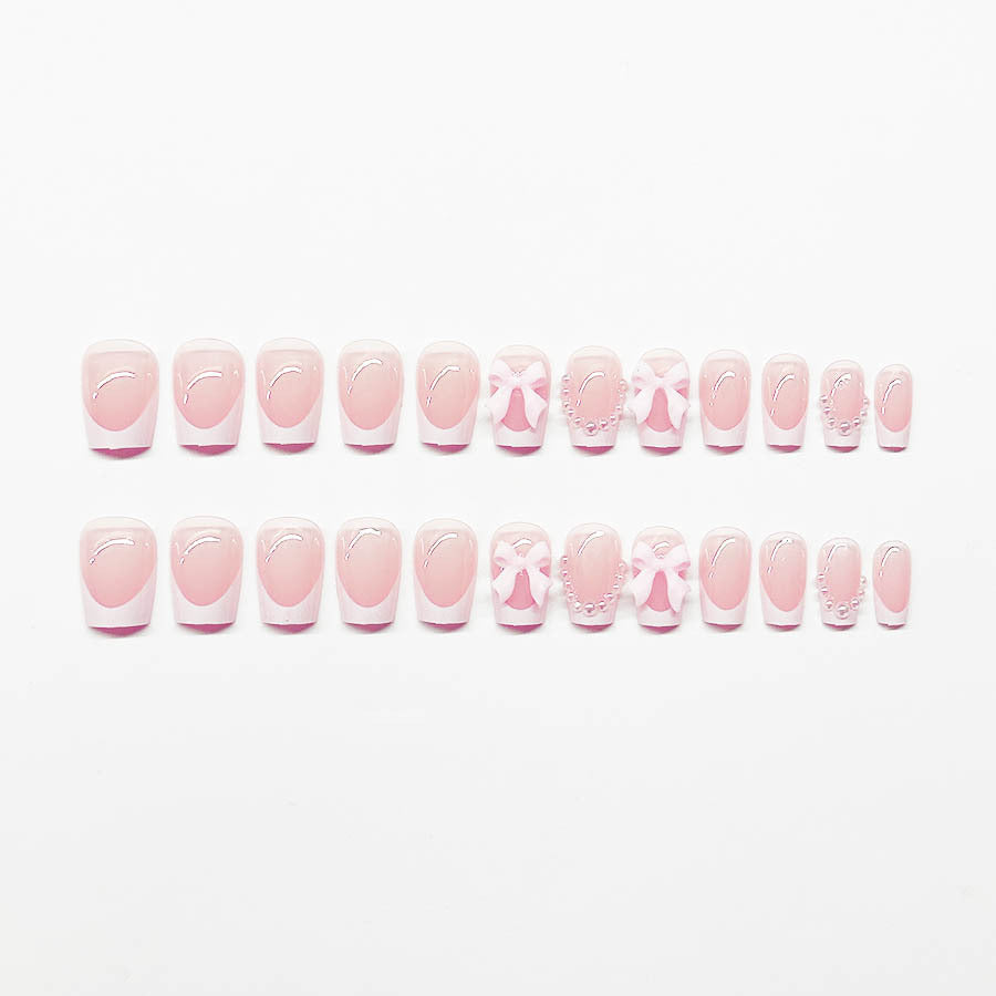 Fashion Short White French Cute Bow Manicure