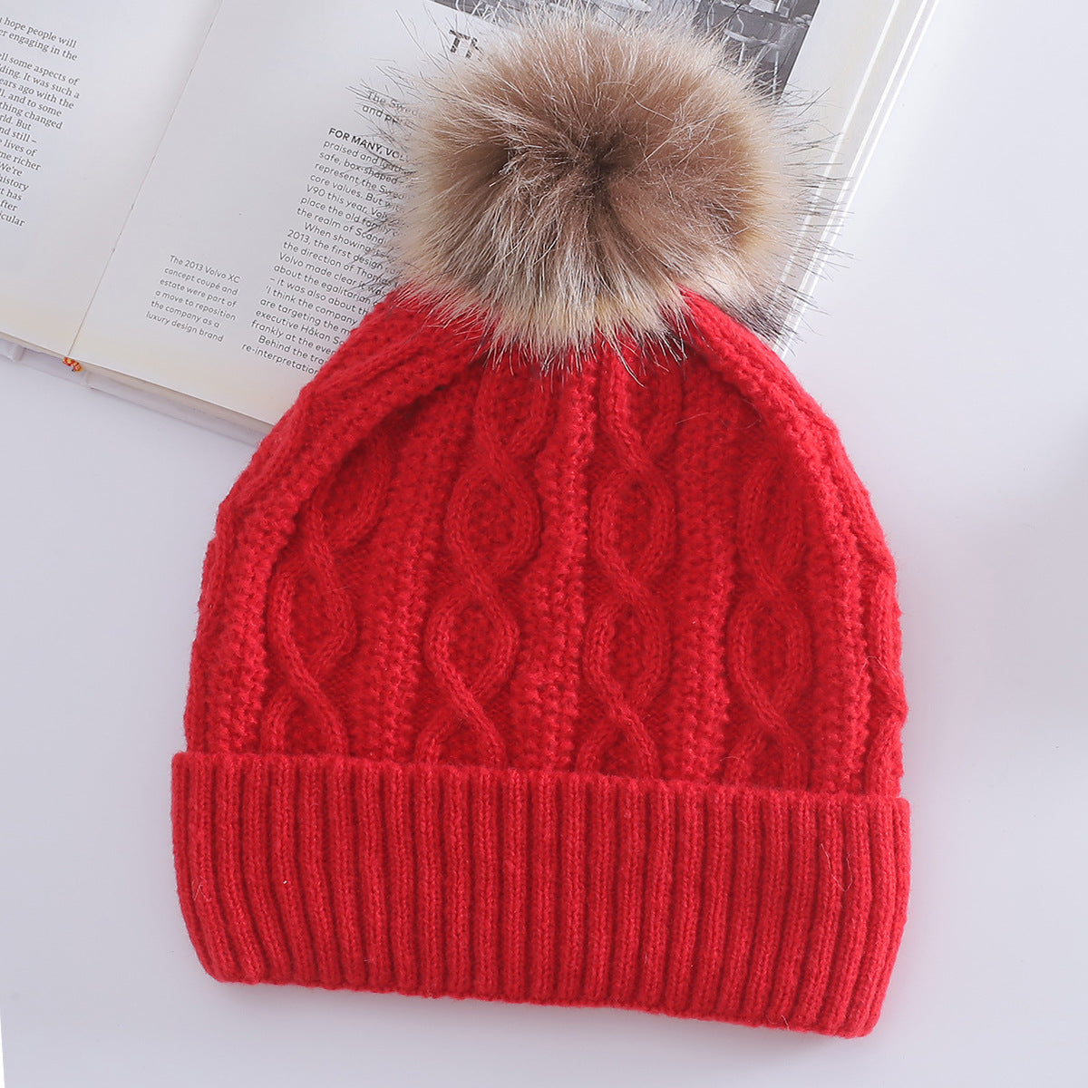 Warm Leisure Flanging Pompons Knitted Hat