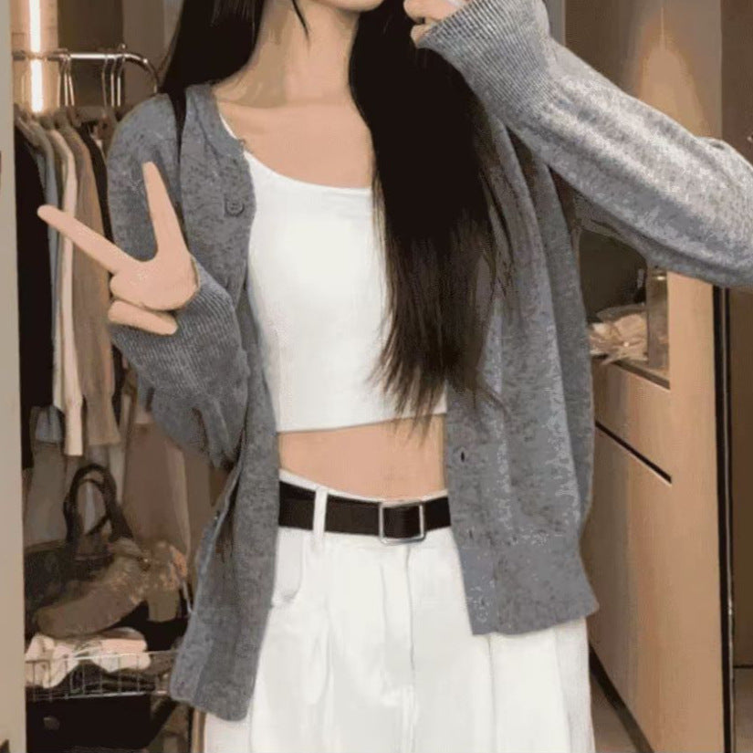 College Style Knitted Cardigan Thin Wool Sweater