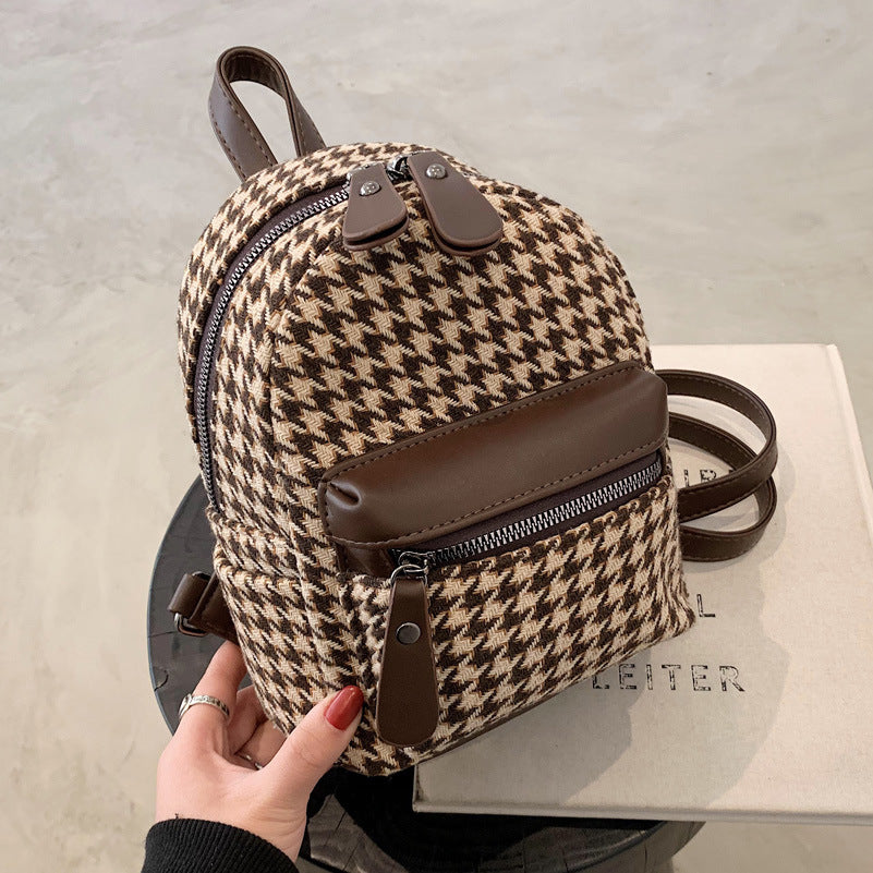 e Vintage Trendy Plaid Print Pu Leather Mini Backpacks