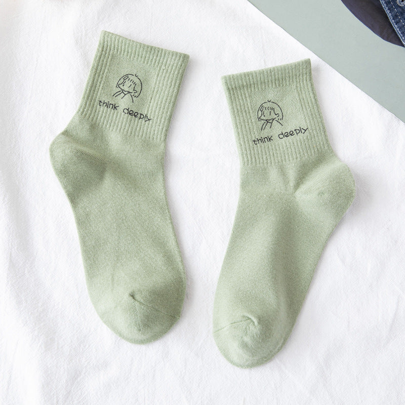 Women's Cute Medium Tube Thin Hot Stamping Socks