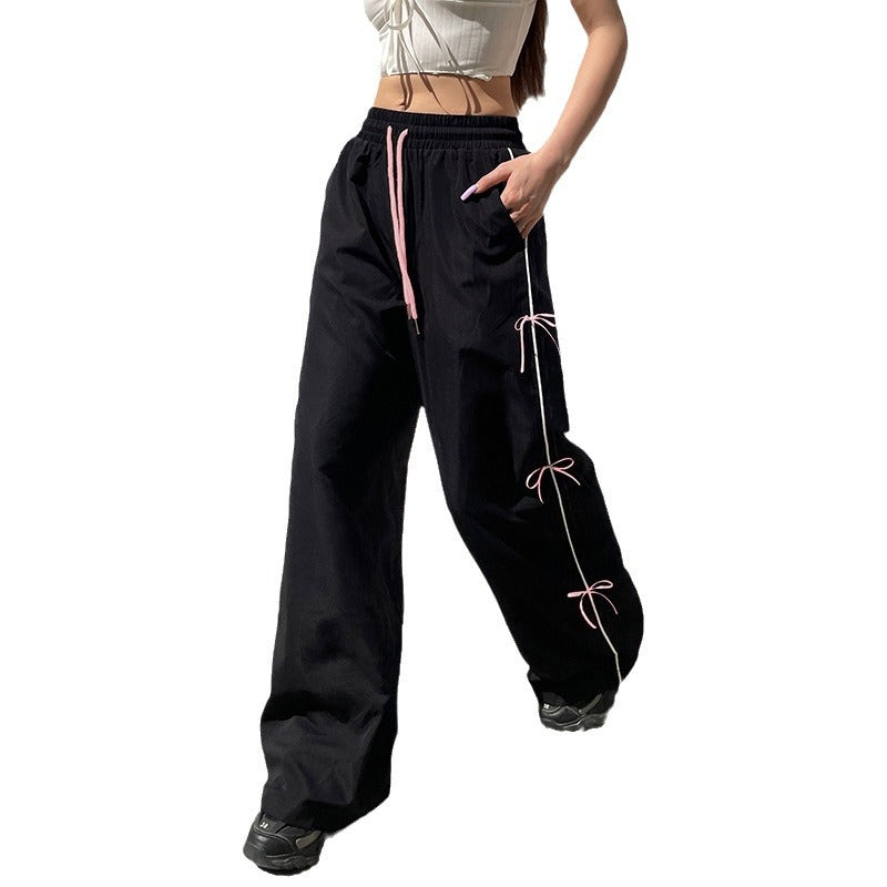 Women's Bow Elastic Waistband Lace-up Casual Pants