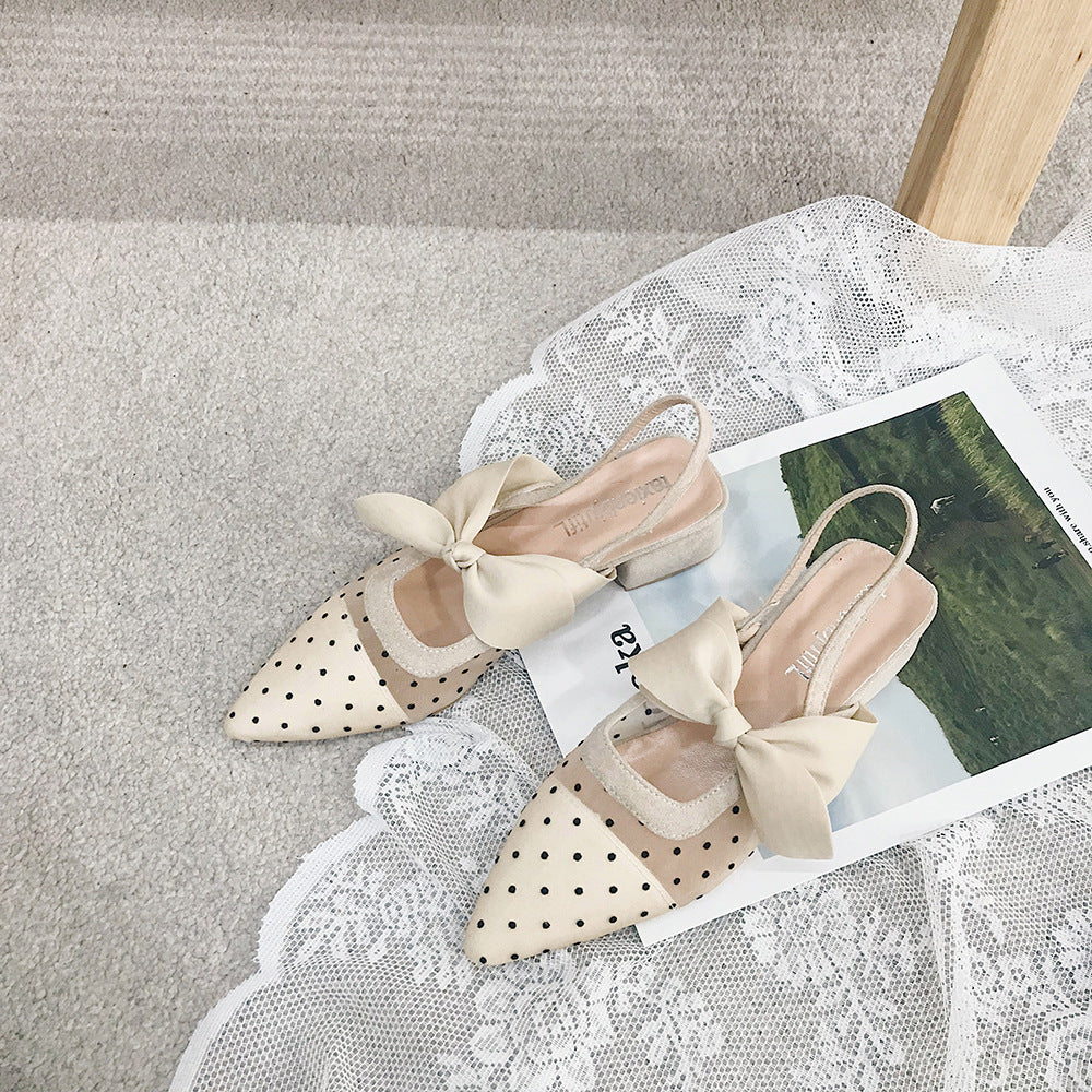 Pointed Thick Heel Net Yarn Fairy Gentle Single Shoes
