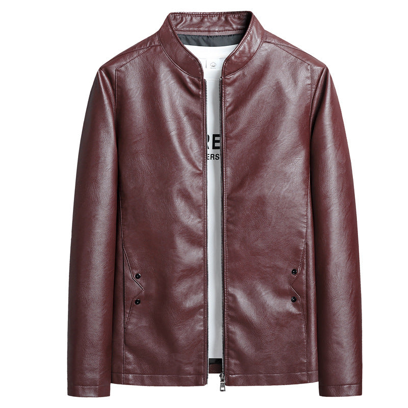 Mens Biker PU Leather Stand-Up Collar Slim-Fit Stylish Leather Jacket