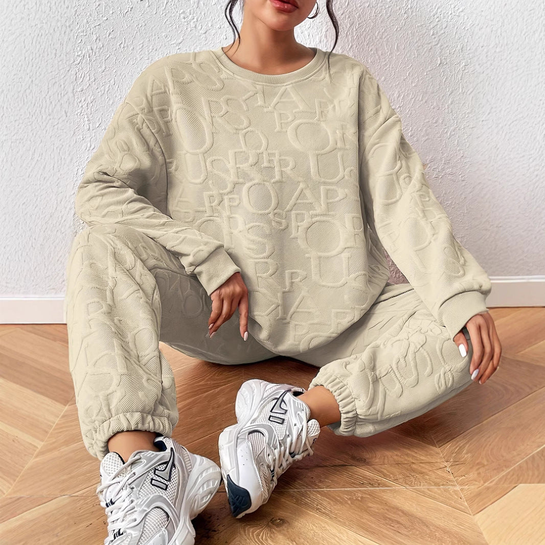 Round Neck Knitted Fashionable Letter Sweater Suit Women
