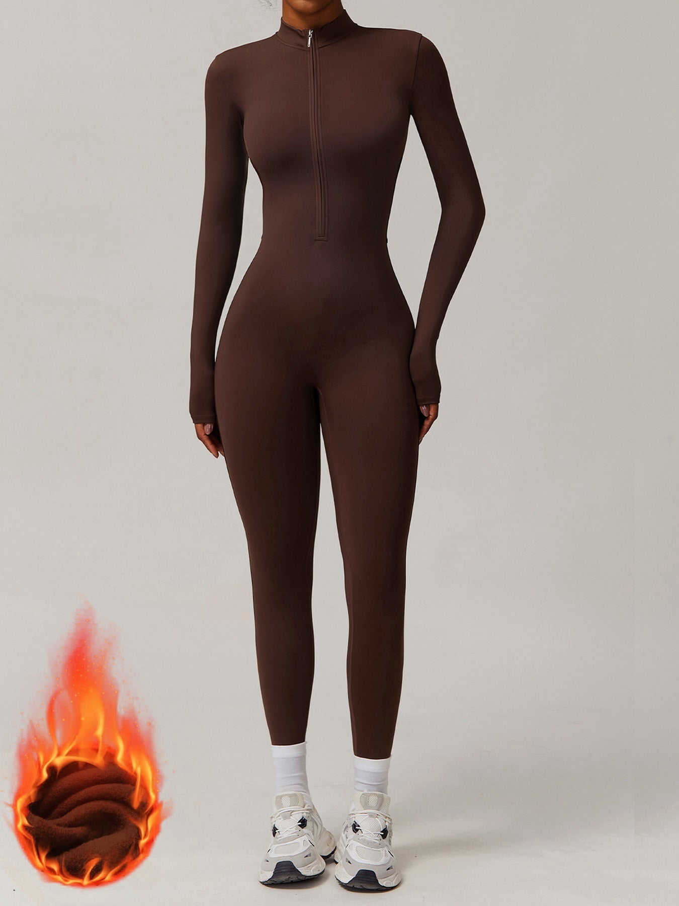 Winter Fleece-lined Yoga Jumpsuit Long Sleeve Warm