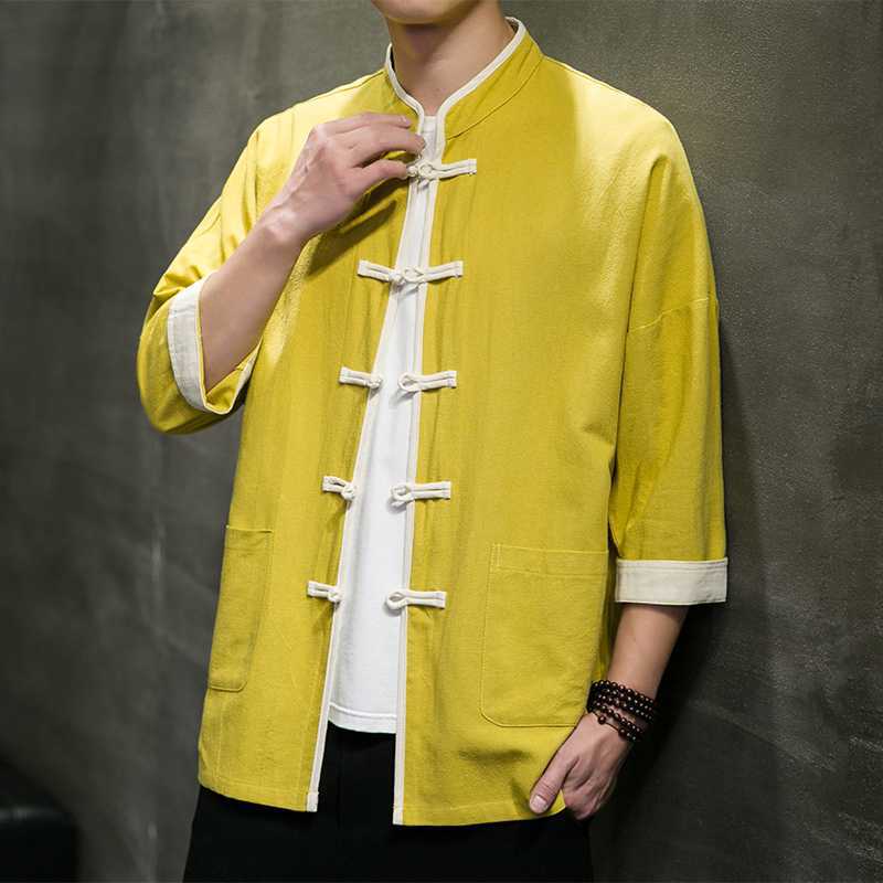 Chinese Style Summer Thin Cotton Linen Short Sleeve Shirt Chinese Button Knots Tang Suit
